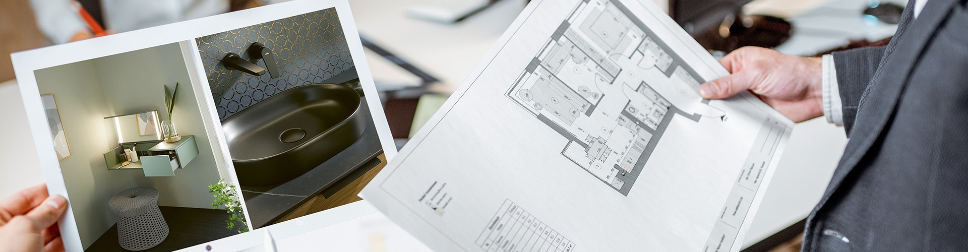 architekten planen badezimmer mit fotos und plan