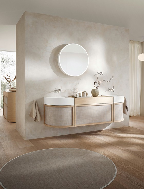 Badmöbel uns runder Spiegelschrank von Alterna yuwia in Cream